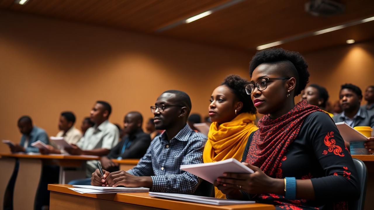 South Sudanese university students in a lecture hall